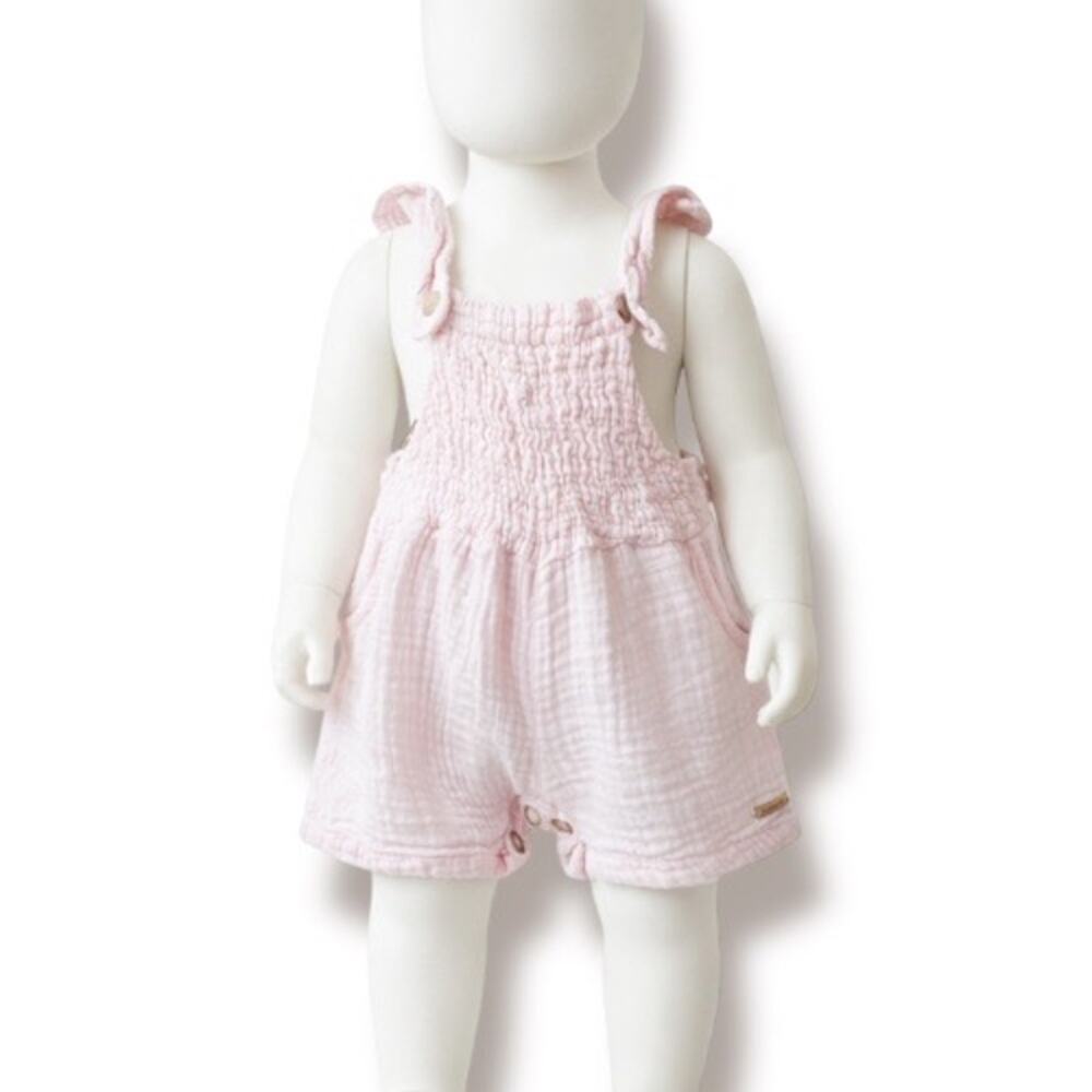 Tahari Baby Pink Cotton Muslin Romper Jumper‎ Overalls Size 18 Months
